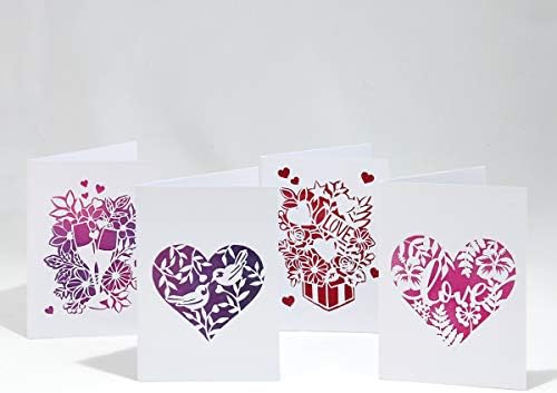 Aventuras no corte de papel | Conjunto de cartões Hearts & Flowers | Quatro designs impressionantes