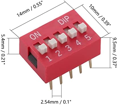 FILECT 10PCS Red Dip Switch Horizontal 1-5 Posições 2,54mm Pitch para o circuito Pão de pica