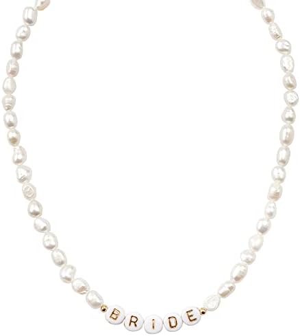 XO, colar de miçangas de água doce Fetti Bride, 14 de gargantilha, joias de berça de letra de ouro | Decorações