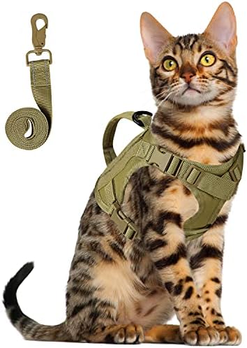 HiCaree Tactical Cat Harness e da coleira para caminhar, colete de estimação à prova de escape ajustável para gato