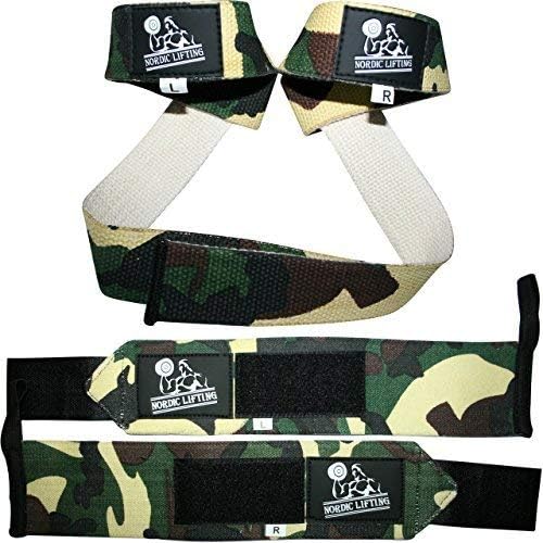 Pacote de pulseiras e tiras de elevação - pacote verde camuflado com mangas de compressão de joelho