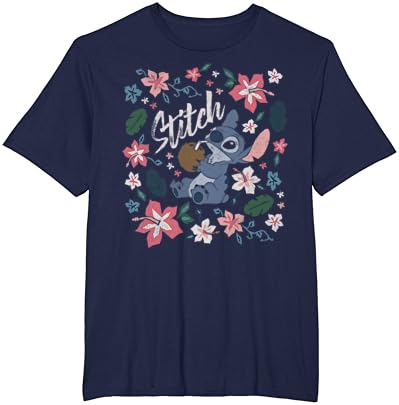 Disney Lilo & Stitch Floral Stitch Retrato de coco Camiseta de manga curta