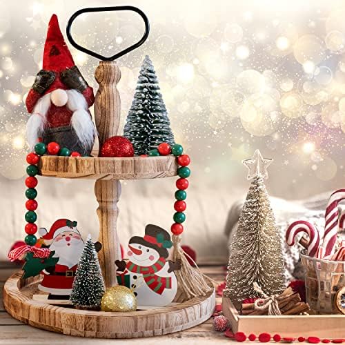 Decoração de bandeja em camadas de Natal da fazenda - decorações de Natal de gnomos fofos de pelúcia/miçangas