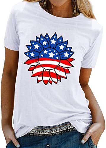 4 de julho camisetas camisetas para mulheres de manga curta túnica túnica American Flag Star