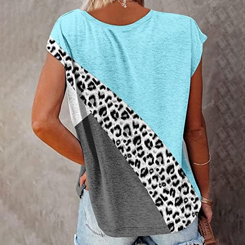 Camisetas femininas blocos de cor de estampa de leopardo Tops de tampa de tampa camisetas de pescoço redondo 2023
