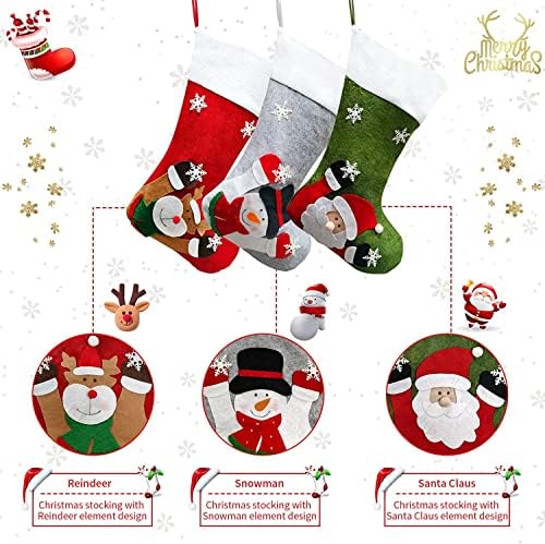 Meias de Natal com luz, 3 Pacote grandes de meias de natal decorações, com floco de neve rena do boneco de neve