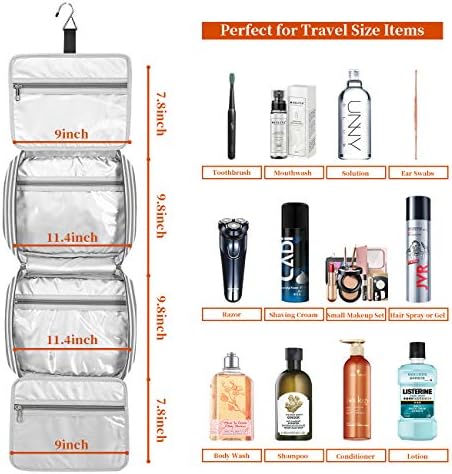 Bosidu Bolsa de higiene pessoal pendurada, organizador de higiene pessoal de viagens cosméticas para mulheres com 4 compartimentos e 1 gancho robusto, perfeito para viagens/uso diário/natal