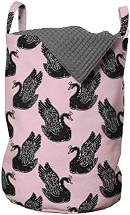 Bolsa de lavanderia de cisne de Ambesonne, padrão de pino vintage com desenho animado de cisne preto para meninas,