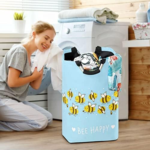 Cesto de armazenamento kawaii abelhas tocando doodle azul lavanderia cesto colapsível lixo de armazenamento