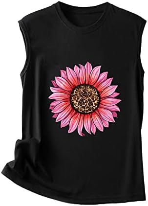 Camiseta feminina camiseta de camiseta sem mangas pescoço redondo impressão floral t colete T Blusa do topo de
