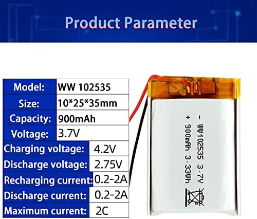 Jieoto 2 x 3,7V 900mAh 102535 Bateria de polímero Bateria recarregável Bateria de Íon Polímero de Lítio