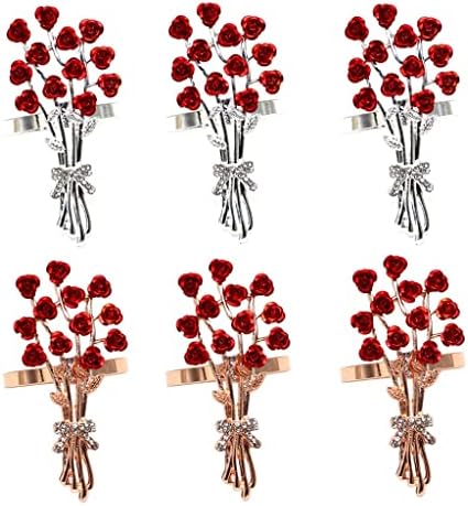 Me pergunto 6pcs rosa de flor de flor anéis de pérola titulares do guardanapo de flores para jantares