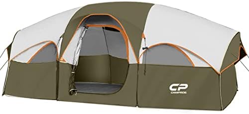 Tenda cpc cp 8 pessoas de acampamento, tendas familiares resistentes à água de 2 quartos com topfly de chuva, 5