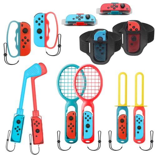 Switch Sports Acessories Bundle para Switch, Kit de Acessórios para Família de 12 em 1 com espada, punho, tiras