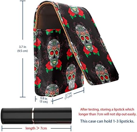 Porta de batom de batom de batom de padrões do crânio Florals vintage com espelho para bolsa bolsa de bolsa,