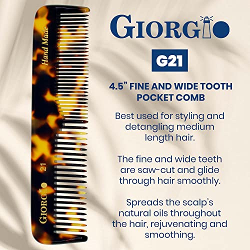 Giorgio G21 Fino de dente e pente de bolso de dente largo - pente de estilo de cabelo de 4,5 para