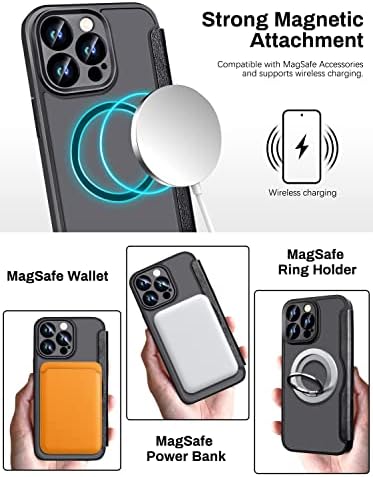 Lopnord para iPhone 14 Pro Max Case compatível com magsafe, capa de carteira de couro magnética PU com slots de