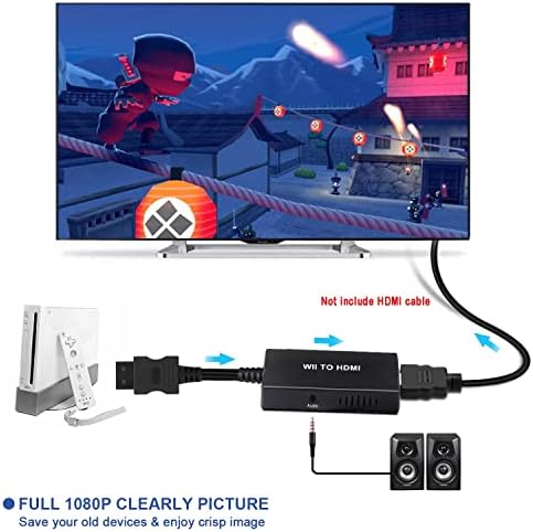 Wii para HDMI Converter, Wii para HDMI Adaptador 1080p 720p Vídeo e áudio com áudio de Jack de 3,5 mm, suporta