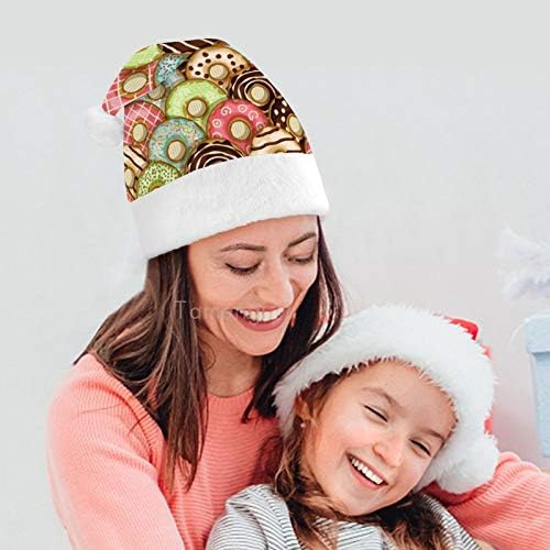 Chapéu de Papai Noel de Natal, Padrão Donuts Hapsa de férias de Natal para adultos, Hats de Natal de Comfort