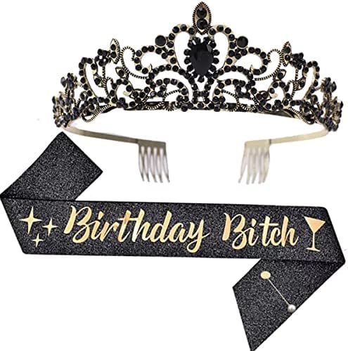 Latfz Birthday Bitch Sash & Crown Tiara Kit - Presente de aniversário de aniversário de brilho de brilho