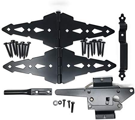Conjunto de hardware de portão de madeira- kit de serviço pesado para portão de balanço- acabamento em preto