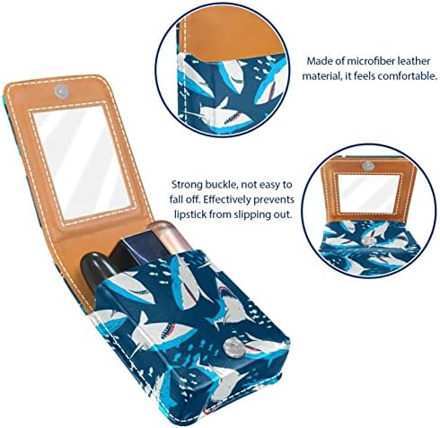 Mini estojo de batom com espelho para bolsa, uivando tubarões -padrões de estojos portáteis Organização