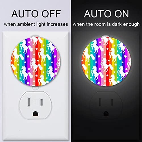 2 Pacote de plug-in nightlight LED Night Light Unicorn Rainbow com sensor do anoitecer para o quarto para
