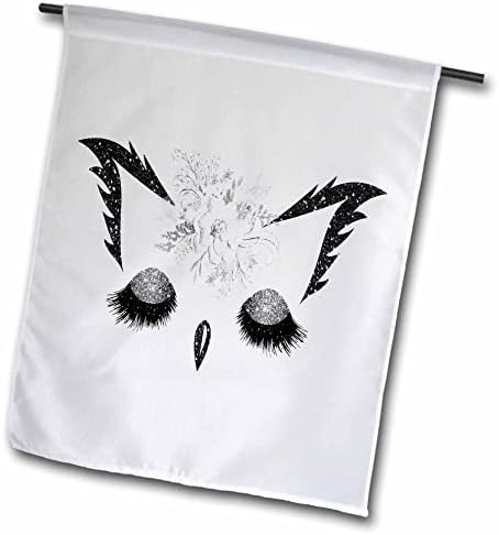 3drose glam preto e imagem de ilustração de face de coruja floral prata - bandeiras