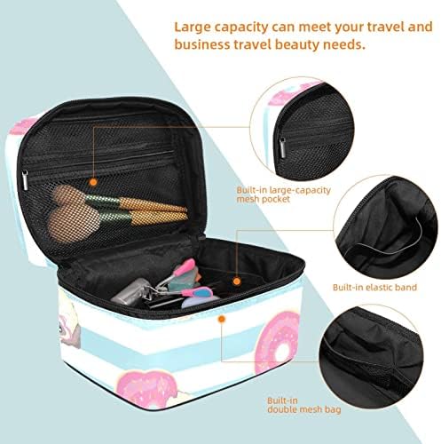 Pug Donut Stripe Travel Bacha de maquiagem Bolsa de cosméticos Case organizadora com alça para mulheres