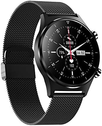 Relógio de aço preto relógio inteligente para homens, tela sensível ao toque de 1,28 polegada,