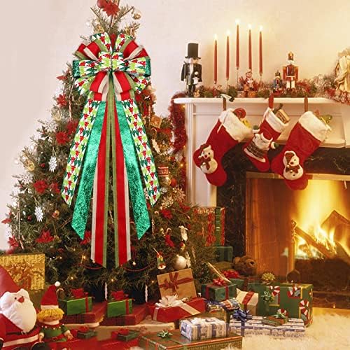 Lucleag Christmas Tree Topper Bow, 11,8 x 47,2 polegadas de coroa de grinaldas grandes para decorações de árvores