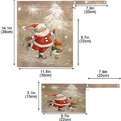 VISESUNNY Feliz Natal Papai Noel Child e árvore 2pcs bolsa molhada com bolsos com zíper para fraldas salateadas