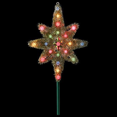 21 Gold Gold Star of Bethlehem Christmas Tree Topper - Luzes multicoloridas
