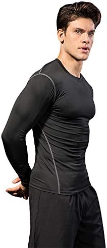 Camisa de compressão de manga longa masculina de Toptie, camada de base de treino atlético, top