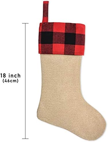 Senneny 6 meias de Natal de pacote- 18 polegadas Big Christmas meias com Buffalo Check Cuff lareira