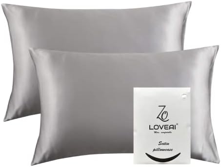 Passagem de cetim para cabelos e pele - travesseiro de seda cinza 2 pacote tamanho padrão 20x26 polegadas
