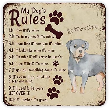 Funny Dog Metal Tin Sign Placa Rottweiler do meu cachorro Regras Retro Pet Pet Dog Dog Poster de metal vintage