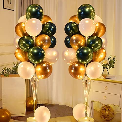 Cicicooie 2 set Green e White Centerpieces Balloon Decoration Balloon Stand Kit para piso com luz de corda