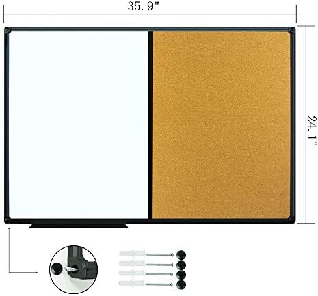 Jilofice White Board & Bulletin Corkboard Combinação, quadro de combinação 48 x 36 quadro branco magnético,