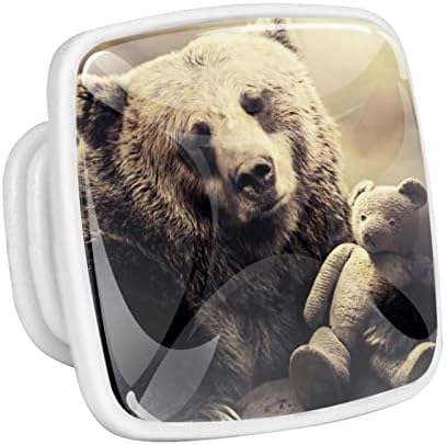 4 Pacote de armário de cozinha Botões Urso de animal e desenho animado Mutadeiras Botões de cômoda