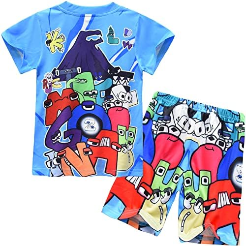 Camiseta de meninos Black Graphic Alphabet Lore Kids Polyester Top Tee Birthday Gamer Duas peças