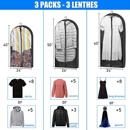 40 '' 50 '' '60' 'sacos de vestuário transparentes para pendurar roupas, sacos de terno para armazenamento de armários