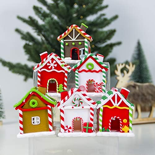 Happyyami cor de argila de argila de Natal decoração de christmas Gingerbread House Ornamentos de Gingerbread
