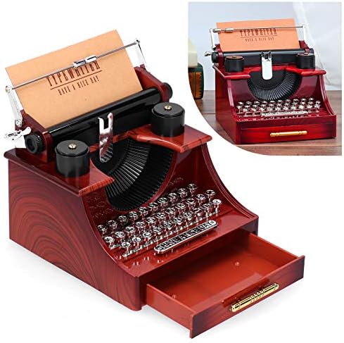 BordStract Vintage Typewriter Music Box, Wood Musical Boxes Mini Retro Clockwork Caixa de música para