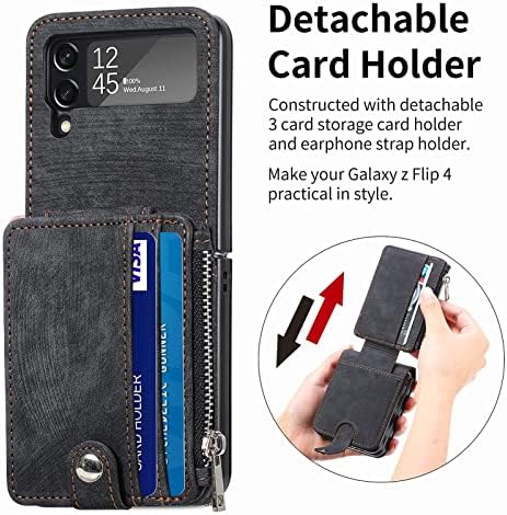 Business 2-em 1 Detenável capa de telefonia de couro para cartão zip para Samsung Galaxy Z Flip 3/Z Flip 4 5g