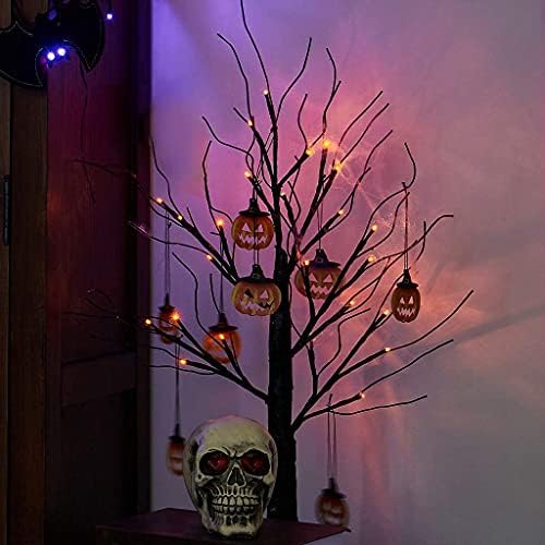 Peiduo 2 pés Black Halloween Tree com 24 luzes de laranja e 8 ornamentos de árvore de halloween de abóbora iluminam