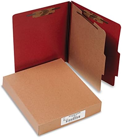 Pastas de classificação ACCO 15034 Pressboard 25-PT, letra, 4 seções, Terra vermelha, 10/caixa