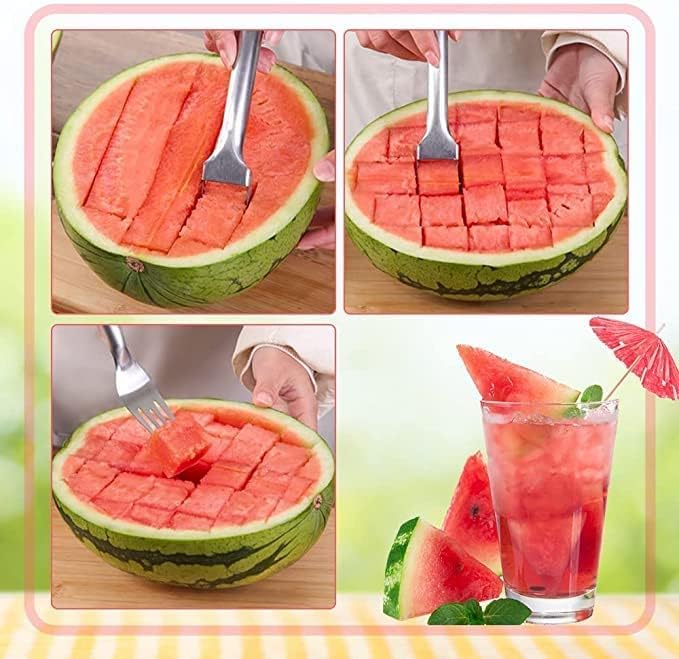 2pcs 2-em 1 Forker de garfo de melancia, cortador de melancia cortador de frutas de frutas de melancia