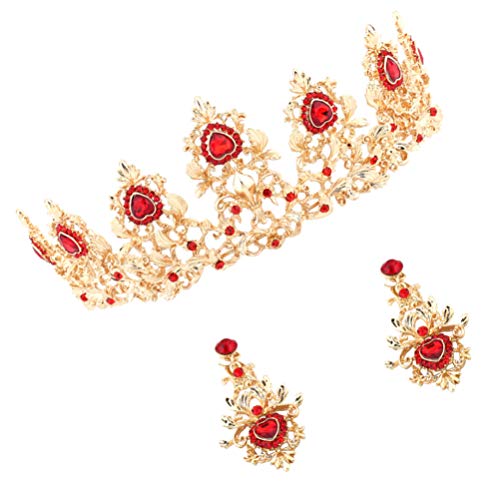 Minkissy 1 set Crown Bridal Crown Red Tiara Crystal Princesa Coroa Mulheres Ringuefias Brincos Pingentes de Cristal