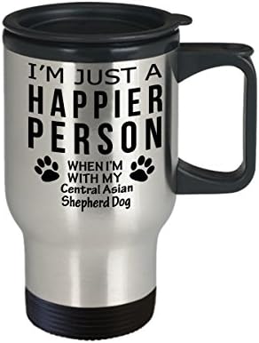 Amante de cães Viagem caneca de café - Pessoa mais feliz com Central Asian Shepherd Dog - Petes Proprietários